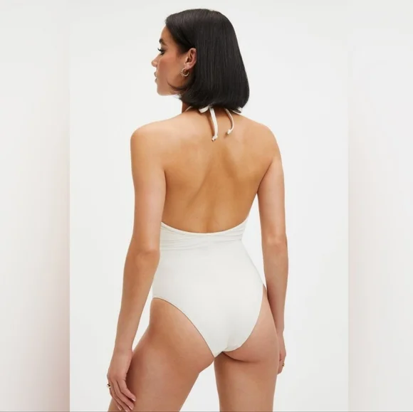 Good American Leilani Plunge One Piece Swimsuit in Ivory New